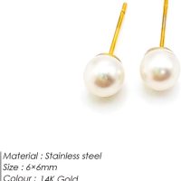 Pearl Stud Earrings for Women Trendy 14K Gold Plated Stud Earrings Geometric Stainless Steels Earrings Simple Minimalist Gold Silver Earrings Gifts for Women - Image 2