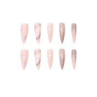 Press on Nails Kit Long Stiletto Ombre Nude Fake Nails with Glitter Design, Rhinestones Press ons Acrylic Full Cover False Stick on Nail for Women Daily Wear Wedding Manicure 24Pcs - Image 3