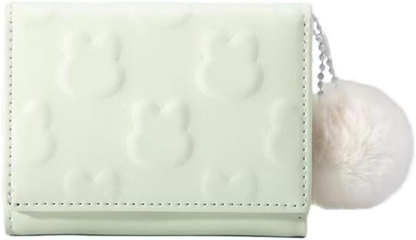 Small Wallet Women, Rabbit Print Cute Wallet with Pendant and Heart-Shaped ID Window Trifold Ultra-Thin Coin Purse