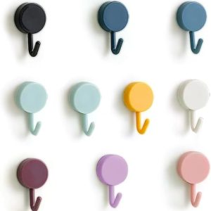10pcs Adhesive Wall Hooks, Punch-Free Plastic Coat Rack Round Hook, Multi-Color Wall Storage Kitchen Bathroom Storage Sticky Hook