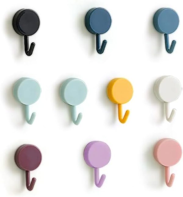 10pcs Adhesive Wall Hooks, Punch-Free Plastic Coat Rack Round Hook, Multi-Color Wall Storage Kitchen Bathroom Storage Sticky Hook