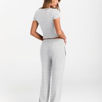 Trendy Queen 2 Piece Matching Summer Sweatsuit Lounge Set Womens Wide Leg Pants Side Ruching Crop Top Sets - Image 4