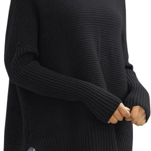 LILLUSORY Women's Oversized Turtleneck Sweaters Fall Batwing Sleeve Ribbed Tunic Sweater