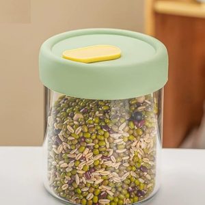 14oz Clear Glass Food Jar with Silicone Lid - Airtight Microwave-Safe Canning Jar Container, Wide Mouth for Cereal, Snacks & Spices (1pcs, 14oz, green lid)