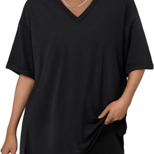Trendy Queen Oversized Tshirts for Women Workout Plus Size Tops V Neck Short Sleeve Gym Shirts Casual Loose Fit Basic Tees