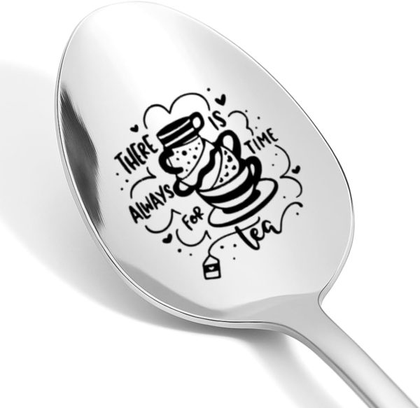 Tea Lover Gifts Spoon for Women Men There Is Always Time for Tea Engraved Spoon Gifts for Coworker Friend Mom Dad Birthday Christmas