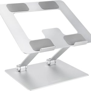 Amazon Basics Sturdy and Portable Ergonomic Laptop Stand for Desk, Adjustable Riser, Fits all Laptops and Notebooks up to 17.3 Inch, Silver, 10 x 8.7 x 6 in