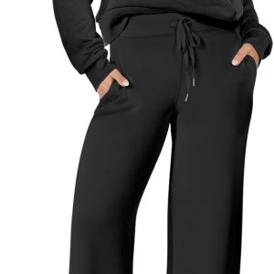 ANRABESS Women 2 Piece Outfits 2025 Fall Fashion Airport Wide Leg Pants Lounge Set Leisure Travel Vacation Clothes Sweatsuits