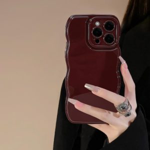 FABSPARK Phone Case for iPhone 15 Pro Max Case,Simple Wave Design Wavy Frame Soft Silicone Aesthetic for iPhone 15 Pro Max,Wine Red