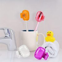 2 Clip-On Toothbrush Protector, Toothbrush Clip Holder Covers - 1.8" L x 1.8" W x 1" H Blue - Image 2