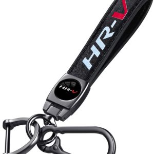 HUIANTS Black Leather Car Keychain Metal Car Keyring Compatible with Honda HR-V Accessories,Keychain Keyring Family Present for HRV Owners(for HRV)