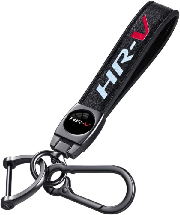HUIANTS Black Leather Car Keychain Metal Car Keyring Compatible with Honda HR-V Accessories,Keychain Keyring Family Present for HRV Owners(for HRV)