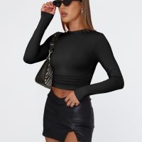 Trendy Queen Womens Long Sleeve Shirts Fall Fashion 2025 Basic Crop Tops Going Out Workout Outfits Y2k Clothes - Image 5