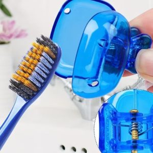 2 Clip-On Toothbrush Protector, Toothbrush Clip Holder Covers - 1.8" L x 1.8" W x 1" H Blue