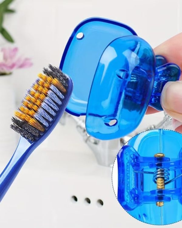 2 Clip-On Toothbrush Protector, Toothbrush Clip Holder Covers - 1.8" L x 1.8" W x 1" H Blue