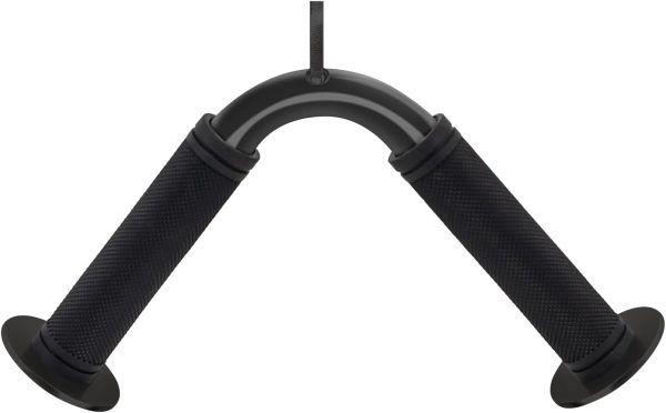 Tricep Press Down Bar, V Bar Cable Attachment, Steel with Non-Slip Rubber Grip (Black)