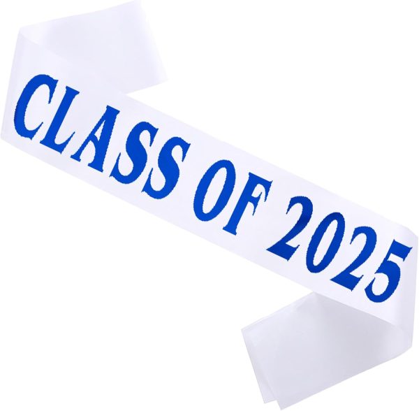 Class of 2025 Sash, White Finally Graduated Sash with Foil Royal Blue Letters Cheerleader Senior 2025 Sash for Graduation Party Supplies