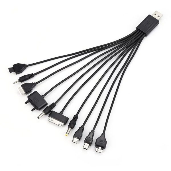 Black 10 in 1 USB Multi Charger Cables for Mobile Phones Charging Cord 7.87in Universal USB to Multi Plug Charger Cable for Smartphone Charger Wires,Cables and Interconnects