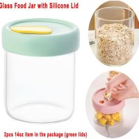 14oz Clear Glass Food Jar with Silicone Lid - Airtight Microwave-Safe Canning Jar Container, Wide Mouth for Cereal, Snacks & Spices (1pcs, 14oz, green lid) - Image 2