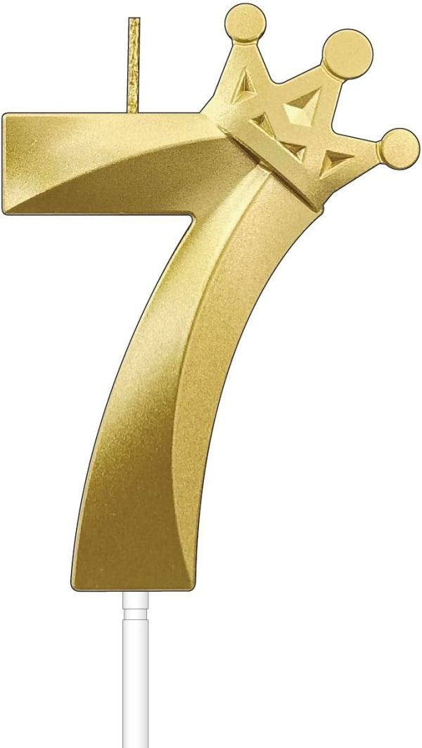 3.15 Inch Gold 7 Birthday Candles for Seventh Birthday Cake Toppers Wedding Anniversary Bday Decorations (Gold, No. 7)