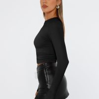 Trendy Queen Womens Long Sleeve Shirts Fall Fashion 2025 Basic Crop Tops Going Out Workout Outfits Y2k Clothes - Image 3