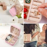 Travel Jewelry Case-Pink PU Leather Portable Organizer for Women & Girls,Compact Storage Box for Rings,Earrings,Necklaces,Bracelets,Ideal Gift for Travel - Image 4