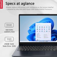 Lenovo Ideapad 1 Laptop, 15.6" FHD (1920x1080) IPS 300nits Anti-Glare Display, Touch, Ryzen 5 7520U, 8GB RAM, 256GB Storage, AMD Radeon Graphics, HDMI, Windows 11, HDMI, Abyss Blue - Image 3