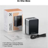 K&F Concept V Mount Battery 99Wh with PD100W Fast Charging,14.8V 6700mAh Mini V-Mount Battery with DC/D-Tap/Dual USB-C/USB-A/TFT Display/240W Charging Cable for Camera Camcorder Video Light Monitor - Image 8