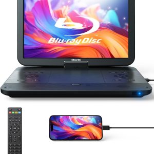 17.6" Portable Blu Ray DVD Player with 15.4" Screen, HDMI Input/Output, Sync Screen, 5 Hours Playing Time, 1080P MP4 MKV Video, Surround Audio, USB SD