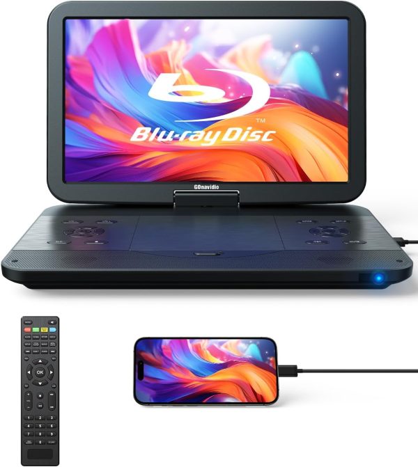 17.6" Portable Blu Ray DVD Player with 15.4" Screen, HDMI Input/Output, Sync Screen, 5 Hours Playing Time, 1080P MP4 MKV Video, Surround Audio, USB SD