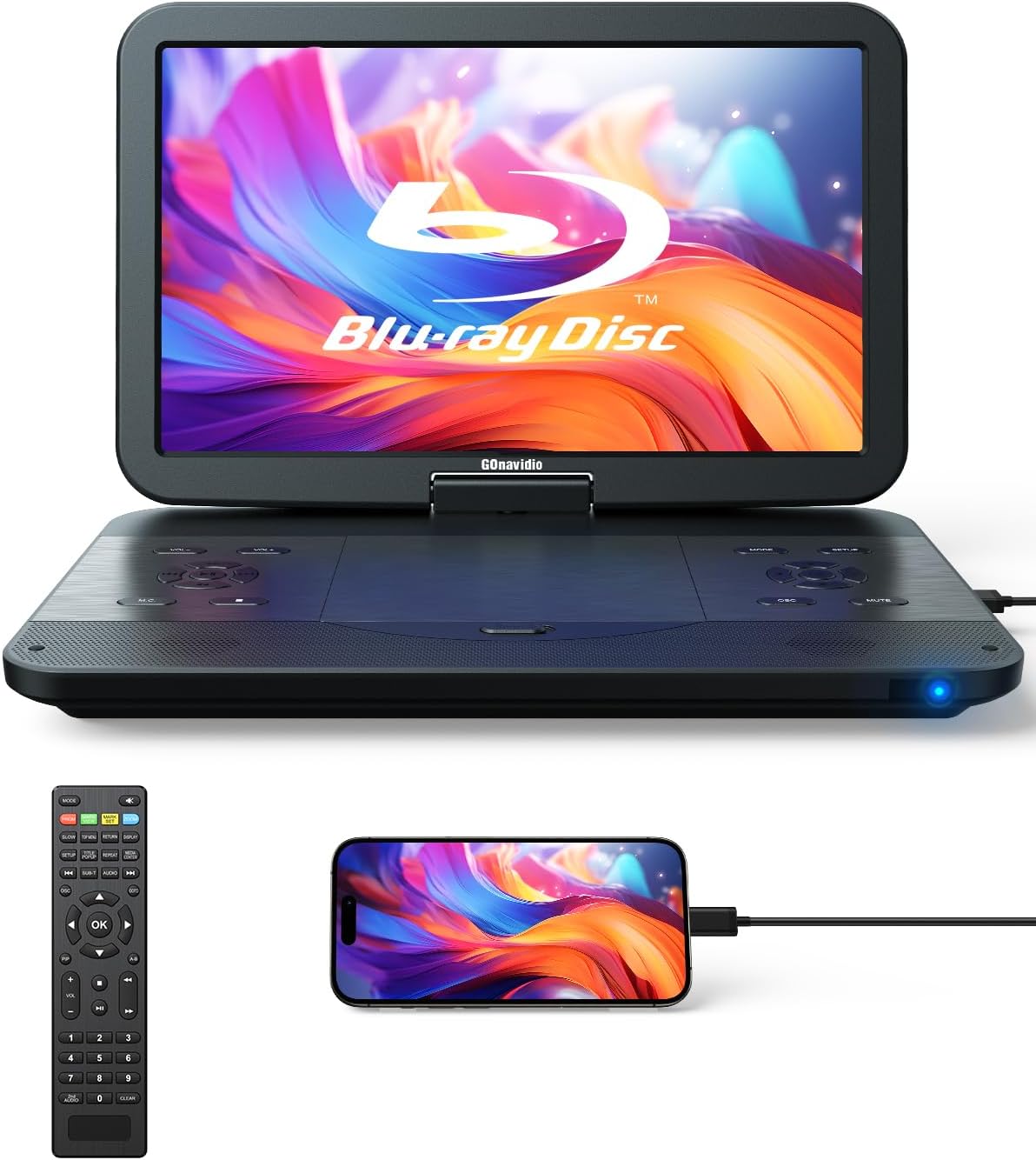 17.6″ Portable Blu Ray DVD Player with 15.4″ Screen, HDMI Input/Output, Sync Screen, 5 Hours Playing Time, 1080P MP4 MKV Video, Surround Audio, USB SD