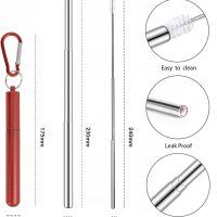 Reusable Metal Straws，Collapsible Stainless Steel Straw，Cruise Ship Essentials，Straw Colorful，Equipped with Cleaning Brush and Keychain（Red） - Image 4