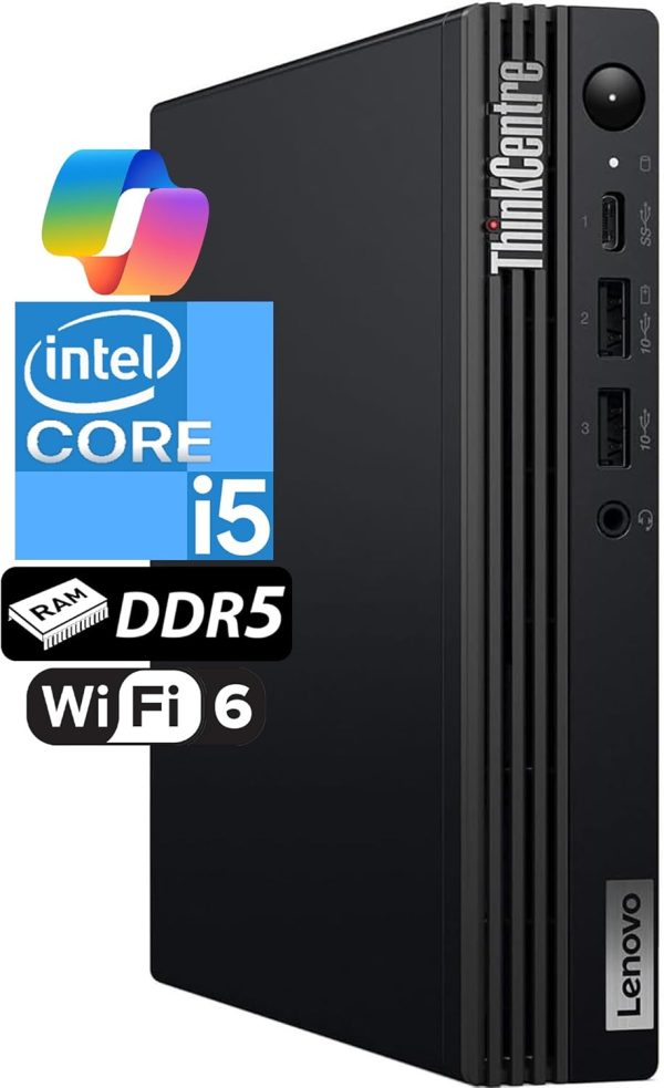 Lenovo ThinkCentre Tiny M70q Gen 5 Intel 10-Core i5-14400T (Beat i7-13700T), 16GB DDR5 RAM, 512GB NVMe, WiFi 6E, Bluetooth, RJ-45, DP Port, HDMI, W11P, Business Desktop