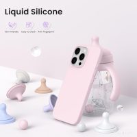 ORNARTO Compatible with iPhone 16 Pro Case 6.3", Slim Liquid Silicone 3 Layers Soft Gel Rubber Shockproof Protective Case with Anti-Scratch Microfiber Lining-Chalk Pink - Image 3