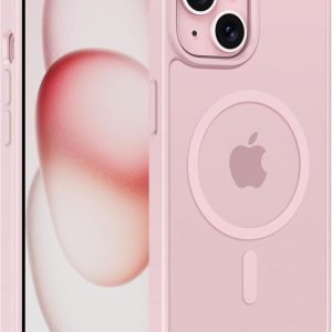 FNTCASE for iPhone 15 Case: for iPhone 14 & iPhone 13 Case | Magnetic Frosted Translucent Slim Shockproof Cell Phone Cover | Military Grade Protection Drop Proof Tough Protective Cases - LightPink