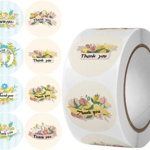Thank You Stickers Wrap Tags Gift Tag Stickers, Gift Tags Labels Thanks Stickers Roll Round Tags Thankyou Thanksgiving Sticker for Envelope Seals Decals, 500 pcs S1 Pattern 51