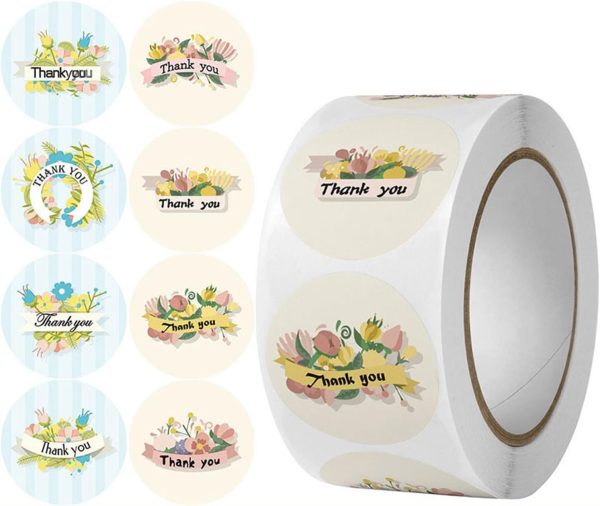 Thank You Stickers Wrap Tags Gift Tag Stickers, Gift Tags Labels Thanks Stickers Roll Round Tags Thankyou Thanksgiving Sticker for Envelope Seals Decals, 500 pcs S1 Pattern 51