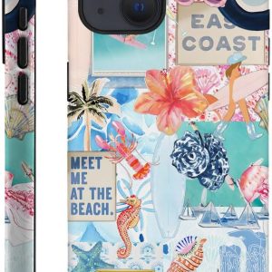 Generic Case Compatible with iPhone 14,Scratch Resistant Hybrid 2-Layer Hard Shell Phone Case,Seashells Beach Summer Jellyfish Collage