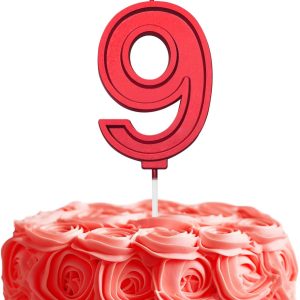Red 9 Number Birthday Candles for Cake, 2.76 Inch Cake Topper Number 9 Candles for Wedding Anniversary Cake Decorations, Happy Birthday Party Decorations