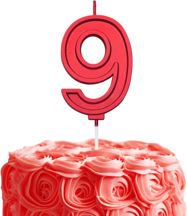 Red 9 Number Birthday Candles for Cake, 2.76 Inch Cake Topper Number 9 Candles for Wedding Anniversary Cake Decorations, Happy Birthday Party Decorations