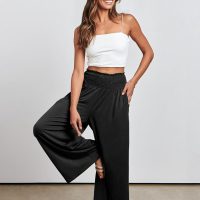 ANRABESS Women Palazzo Pants Summer Boho Bagyy Wide Leg High Smocked Waist Casual Loose Lounge Pant with Pocket - Image 8