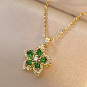 Copper Rotating Flower Pendant Necklaces for Women, Gold Five Petal Flower Jewelry Gifts for Wedding Party Birthday