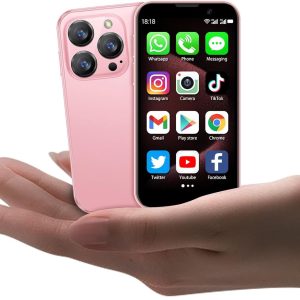 Mini Phone World's Smallest 3.0" HD Touch Screen Mini Smartphone Unlocked Android Compact Mobile Phone for Students Cell Phone wih Quad-Core Dual SLM Face lD 2GB+16GB Pink