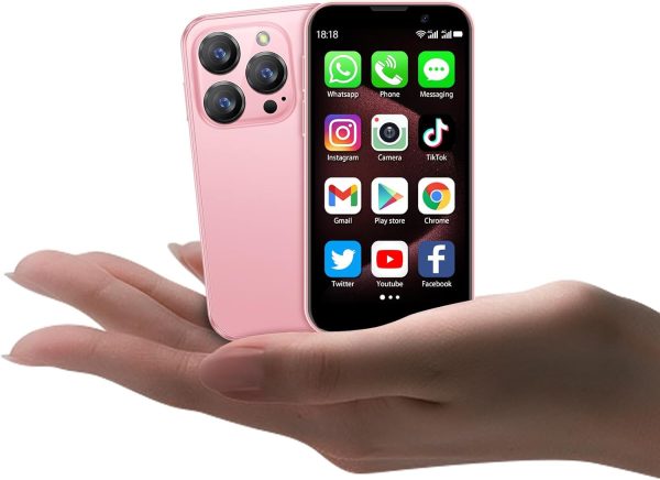 Mini Phone World's Smallest 3.0" HD Touch Screen Mini Smartphone Unlocked Android Compact Mobile Phone for Students Cell Phone wih Quad-Core Dual SLM Face lD 2GB+16GB Pink