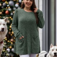 OFEEFAN Long Sleeve Shirts for Women Long Sweaters with Pockets Tunic Tops Loose Fit - Image 2
