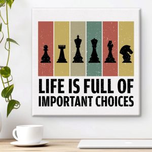 Life Is Full of Important Choices Chess Canvas Wall Art Print Chess Poster Painting Framed Artwork 8 x 8 Inch Home Office Wall Decoration Gift for Chess Lover