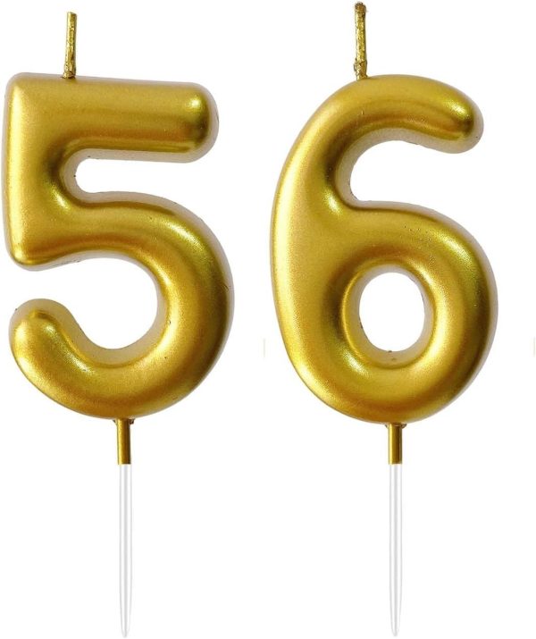 2.36" Number Candles Birthday Gifts for Women Men Birthday Decorations Birthday Candles Numbers Happy Birthday Candles for Cake 2 Candle for Women for Men (Gold, 56th)