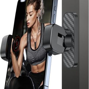 Gym Magnetic Phone Holder, 360 Degree Adjustable Portable Gym Magnetic Phone Holder with Dual-Sided N52 Super Magnets, Compatible with 4-6" Smartphones, Alloy Base and Joint (Black)