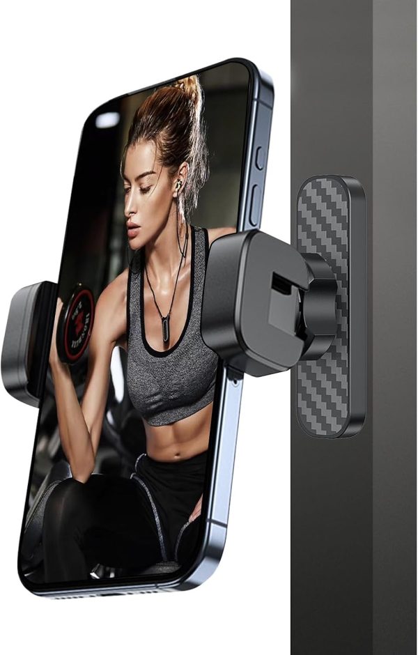 Gym Magnetic Phone Holder, 360 Degree Adjustable Portable Gym Magnetic Phone Holder with Dual-Sided N52 Super Magnets, Compatible with 4-6" Smartphones, Alloy Base and Joint (Black)