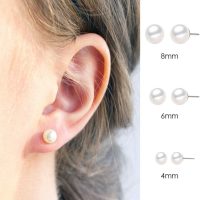 Pearl Stud Earrings for Women Trendy 14K Gold Plated Stud Earrings Geometric Stainless Steels Earrings Simple Minimalist Gold Silver Earrings Gifts for Women - Image 3